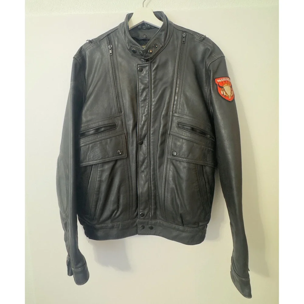 Vintage‎ Hein Gericke Leather Motorcycle Jacket Mens 46 Black 1995 Sturgis